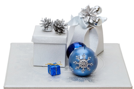 Christmas gifts and toys isolated on white backgroundの写真素材