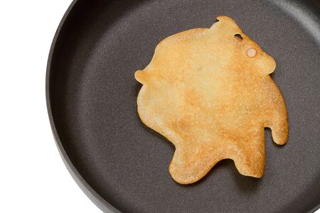 A small pancake in a frying pan.Copy spaceの写真素材