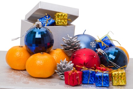 Heap christmas gifts and toys isolated on white backgroundの写真素材