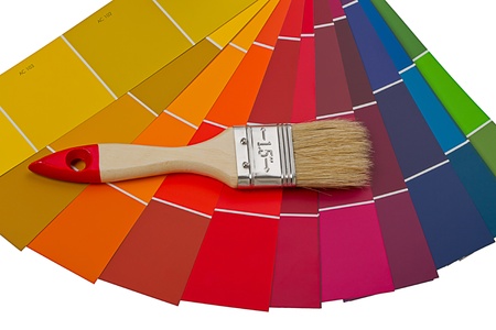 Paint sample cards and brush 1,5 in.の写真素材
