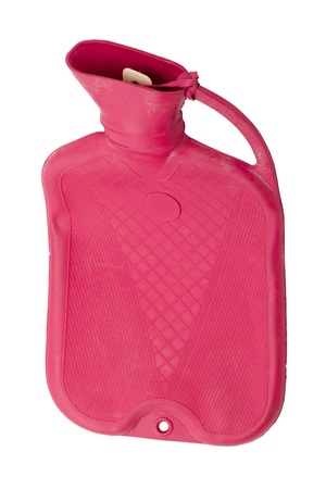 Red rubber hot water bottle, isolated on white background.の写真素材