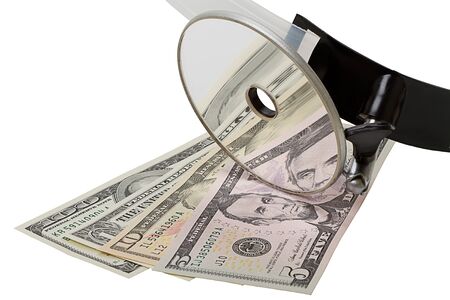 Head mirror on top of US paper currencyの写真素材