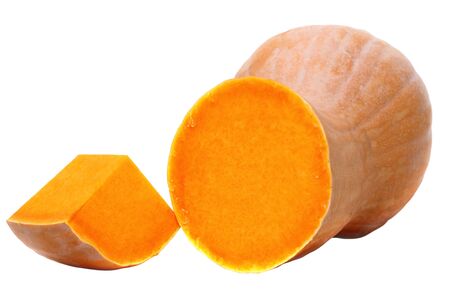 Yellow pumpkin isolated on white backgroundの写真素材