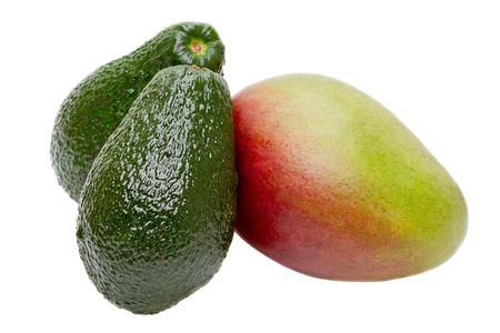 Mango and avocado isolated on white backgroundの写真素材