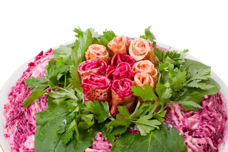 salad with herring covered with layers from different vegetablesの写真素材
