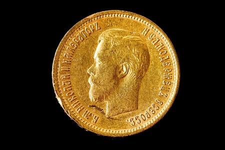 Russian Tsar Nicholas II on the gold coin 10 rubles from 1899. 7.7 grams of pure goldの写真素材