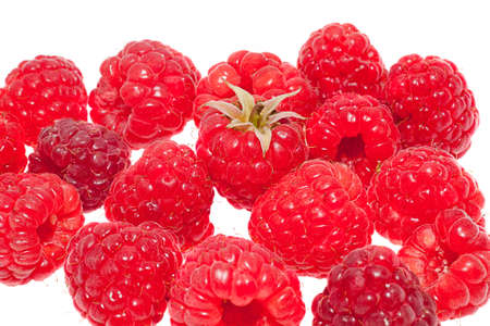 Fresh raspberries isolated on a white backgroundの写真素材
