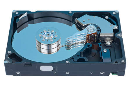 Reader Hard Disk Drive with a blue. The device is a computer for storing informationの写真素材