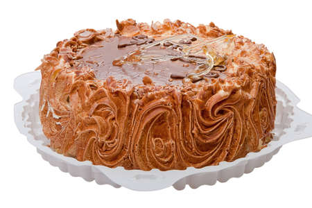 Cake with whipped cream isolated on white background.の写真素材