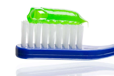 Toothbrush and toothpaste isolated on white backgroundの写真素材