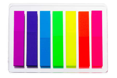 A set of small sticky notes, seven colors  Isolated on white backgroundの写真素材