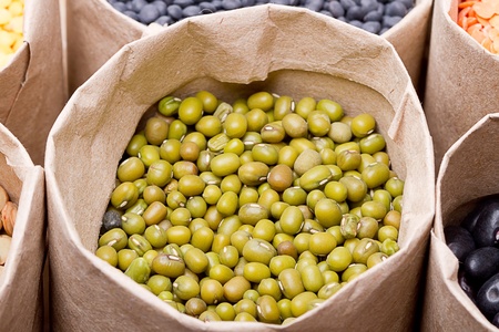 Green beans and other dried food in packageの写真素材