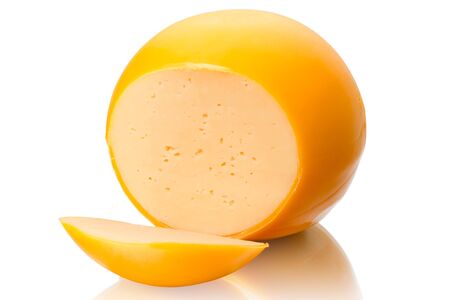 Cheese in the shape of a ball isolated on white backgroundの写真素材
