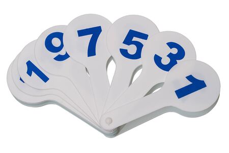 Plates with blue numerals isolated on white backgroundの写真素材