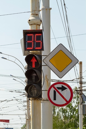 Traffic light display with a countdown. Stoplightの写真素材