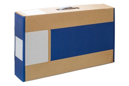 Box made of cardboard for Electronic Equipment isolated on a white backgroundの写真素材