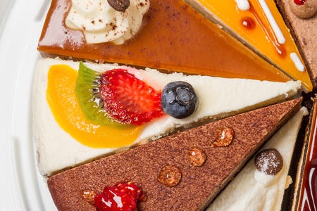 Piece of cake with fruit  Top view close-upの写真素材