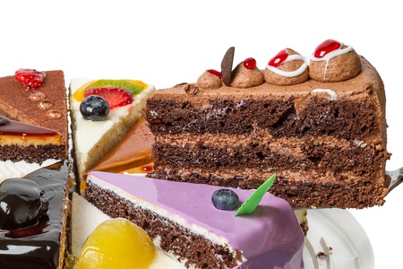 Piece of layer cake  Side view close-upの写真素材