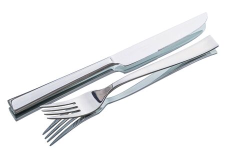 Knife and fork isolated on white backgroundの写真素材