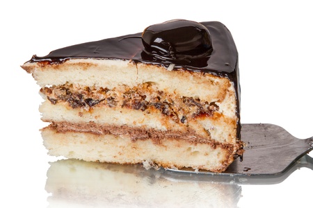 Piece of cake with prunes  Side view close-upの写真素材