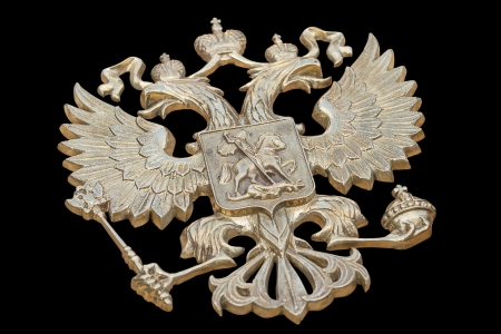 Russian double eagle. Isolated on black backgroundの写真素材