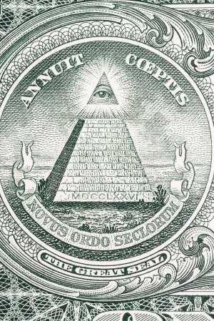 The Great Seal of the United States from the reverse of a one dollar bill.の写真素材