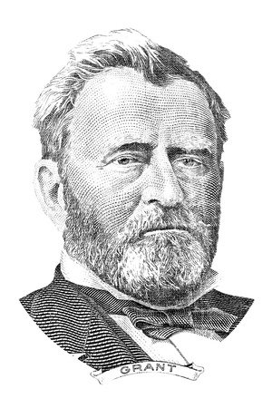 Gravure of Ulysses S  Grant in front of the fifty dollar banknoteのeditorial素材
