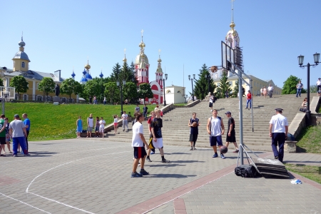 Tambov, Russian Federation - May 17, 2013: Youth festival of street sports in Tambov. Basketball on the street. Urban scene. Sunny spring day.                    のeditorial素材