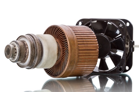 Old radio amplifying tube GS-35B (3CX1500A7/8877) and the cooling fan. Isolated on white background