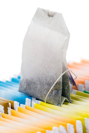 Various tea bag packaging  Food backgroundの写真素材