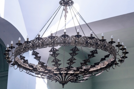 Beautiful metallic chandelier of the churchの写真素材