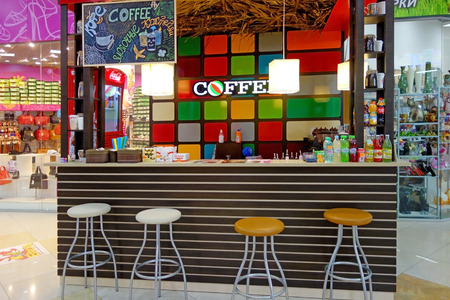  Tambov, Russian Federation - March 10, 2014: A small cafe at four places in the territory of the supermarket "Europe" in Tambov                               のeditorial素材