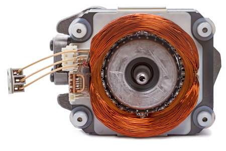 Single-phase motor with an excitation winding. Front view close-upの写真素材