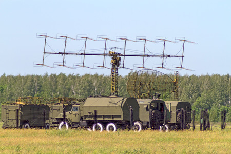 Advanced Military mobile radar in the fieldのeditorial素材