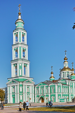 Tambov, Russia - October 07, 2014:  Restored Spaso-Preobrazhensky Cathedral and bell tower in the city of Tambov. The temple was founded together with the strength of 17 April 1636 on a high bank, formed by the confluence of the Cna and Studentsov.のeditorial素材