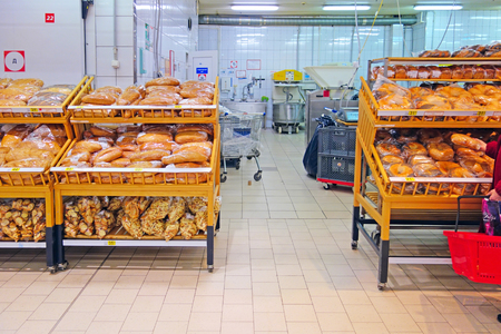 Modern bread shop and equipment for baking pastriesのeditorial素材