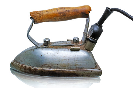 Retro electric iron (made in 1953)  isolated on white backgroundの写真素材