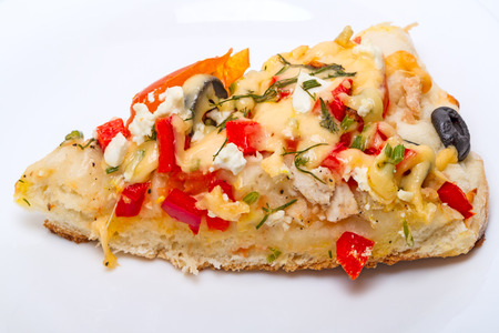 Slice of Pizza homemade  on a white plateの写真素材