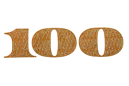 Number 100 one hundred dollar bills isolated on white backgroundの写真素材