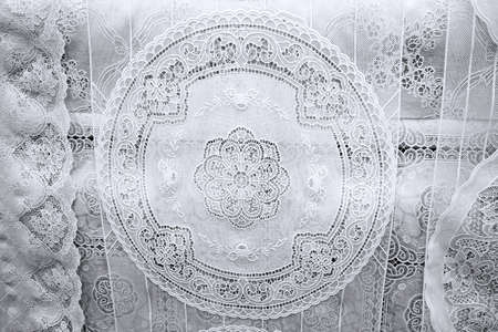 Background of tulle curtains of a home interiorの写真素材