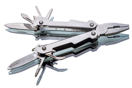 Open multi-tool isolated on a white backgroundの写真素材
