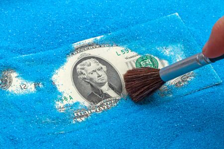 Two of the US dollar in the blue sand and brush