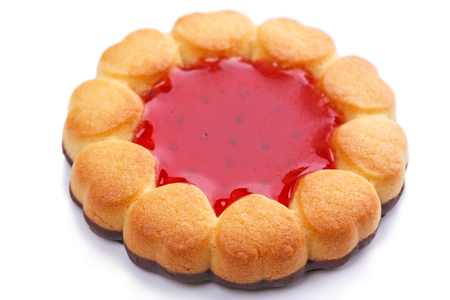 Round cookies with ten hearts isolated on white backgroundの写真素材