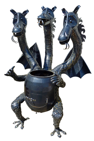 Metal roaster in the shape slavic dragon, isolated on a white backgroundの写真素材
