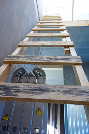 Temporary wooden staircase to the second floorの写真素材