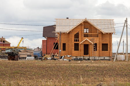 Construction of an individual wooden house of timberの写真素材