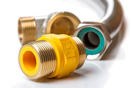 Yellow Insulating sleeve for gas equipment on white backgroundの写真素材