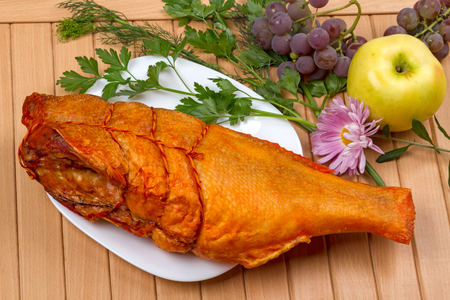 Cold smoked perch on white plateの写真素材