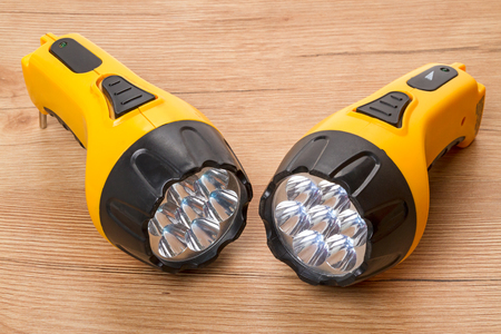 Two LED flashlight in yellow caseの写真素材