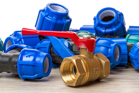 Plumbing Polyethylene parts and bronze faucetの写真素材